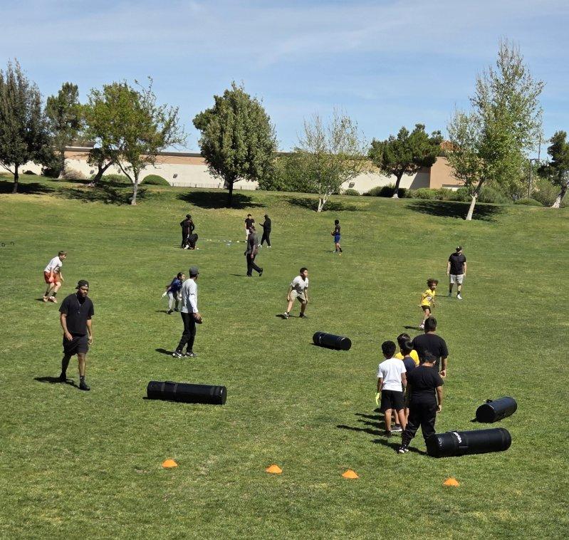 Rise Tackle Football youth athletes training at Arnie Quinones Park in Palmdale CA